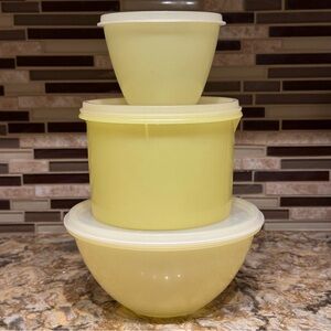 SOLD Vintage Tupperware Pastel Yellow 3 Various Containers w/Lids #148, 263, 235